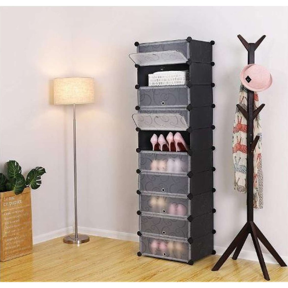 Tủ giày lắp ghép 10 ô màu đen, kiểu 1x10
