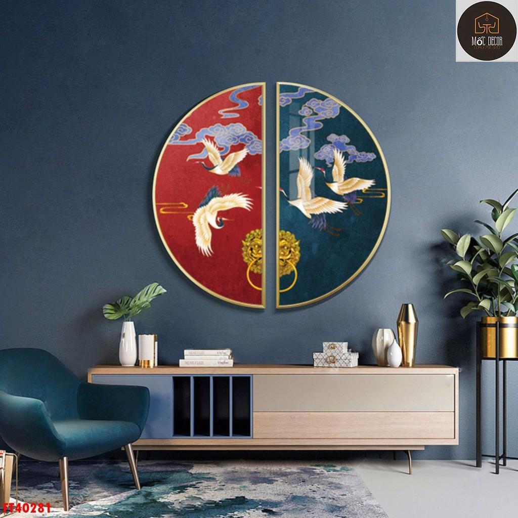 Xả mẫu tranh tráng gương bán nguyệt cỡ vừa, đường kính 50cm, 60cm, 70cm, xu hướng trang trí nội thất