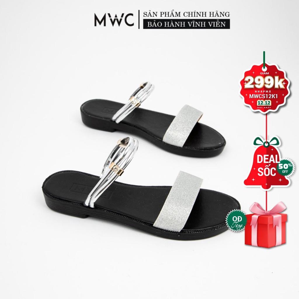 Giày sandal nữ quai ngang kim tuyến đế bệt MWC NUSD- 2583