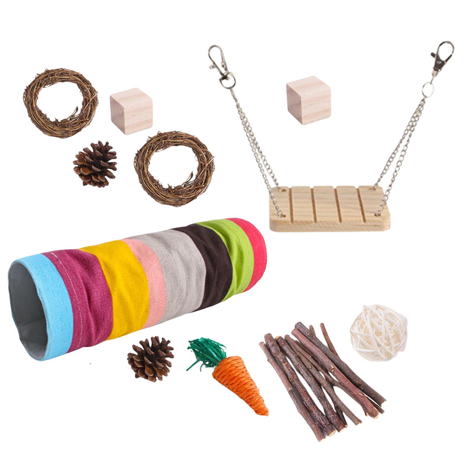 Hamster Chew Toys for Teeth, Natural Wood Swing Exercise Woven Ball Molar Toys for Rabbit Bunny Chinchilla Guinea Pig Gerbils Groundhog Squirrels