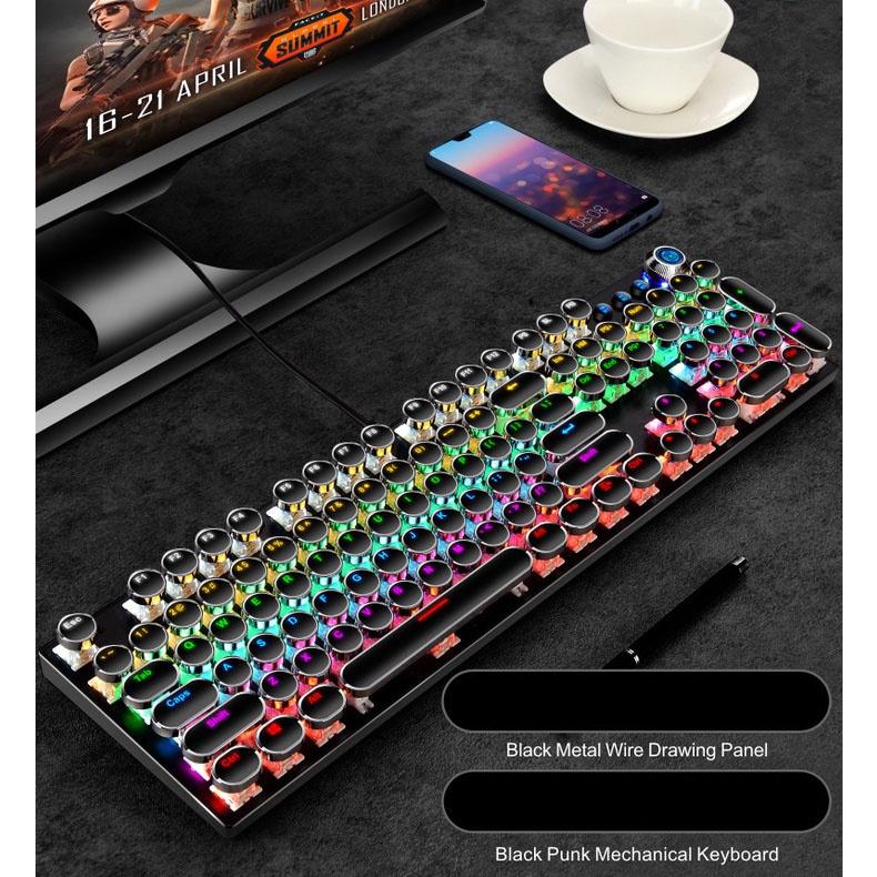 Bàn phím cơ Blue switch Ximeng K901, Bàn phím gaming chính hãng led RGB Phím tròn mạ bạc cá tính