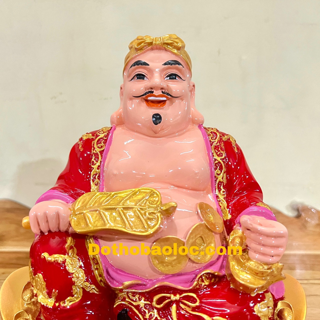 Tượng Thần Tài Thổ Địa sơn đỏ 26cm