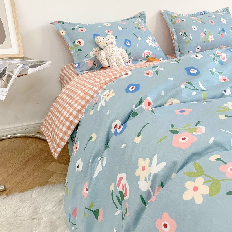 Bộ Chăn Ga Gối 4 Món Vải Cotton Mềm Mại Cao Cấp Họa Tiết Hoa Lá CHIPBED004