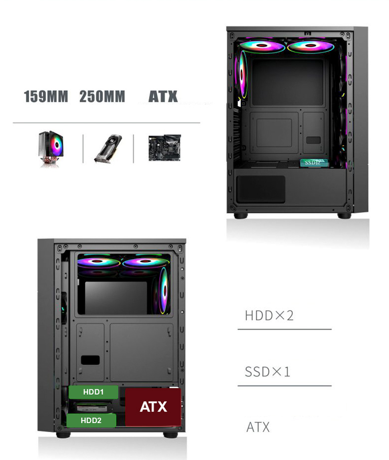 VỎ CASE MÁY TÍNH VSP KB08 CÓ SẴN LED RGB - ESPORT GAMING - HT - HÀNG CHÍNH HÃNG