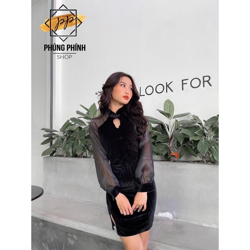 ĐẦM BODY SƯỜN XÁM TRUNG HOA TAY PHỒNG THIẾT KẾ SANG CHẢNH SEXY