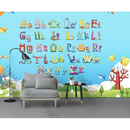 Tranh bảng chữ cái tiếng anh trang trí phòng em bé, tranh dán tường 3d hiện đại MS986006