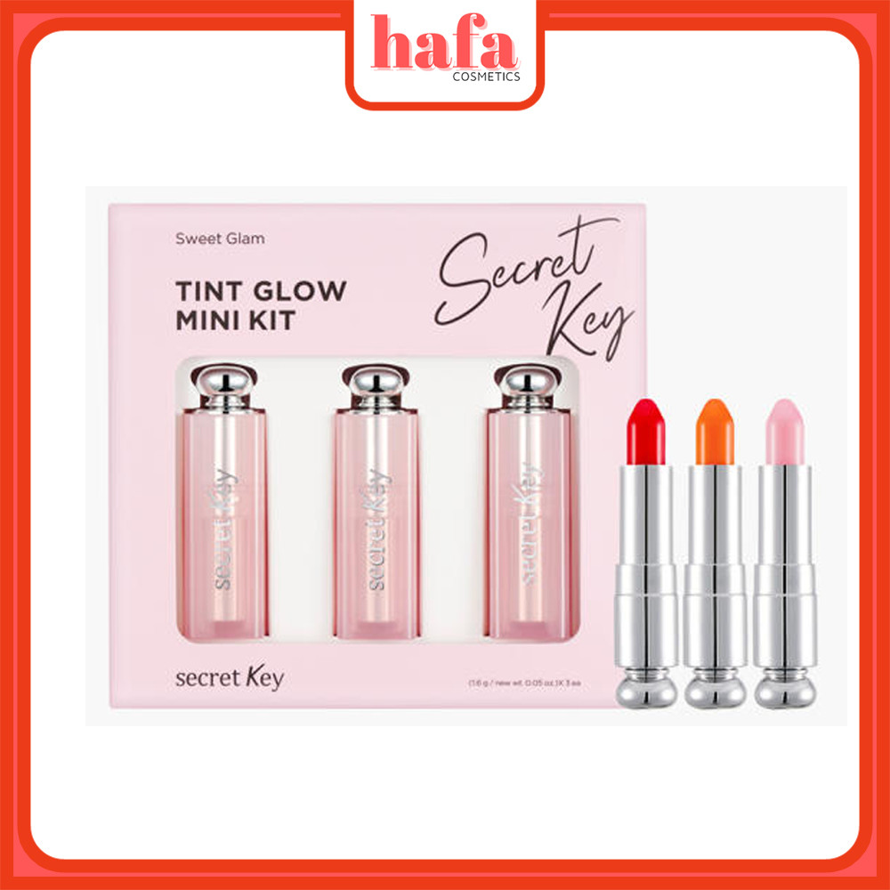 Set 3 son dưỡng môi có màu mini Secret Key Sweet Glam Tint Glow - Mini Kit (Baby Pink, Juicy Orange, Punky Pink)