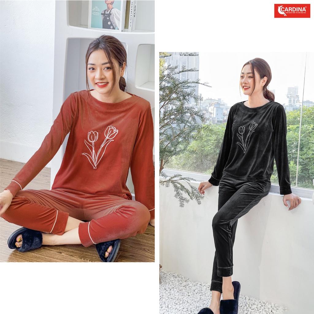 Bộ tuyết nhung nữ , bộ mặc nhà cao cấp thiết kế sang trọng, hình in hoa tulip sắc nét, trẻ trung