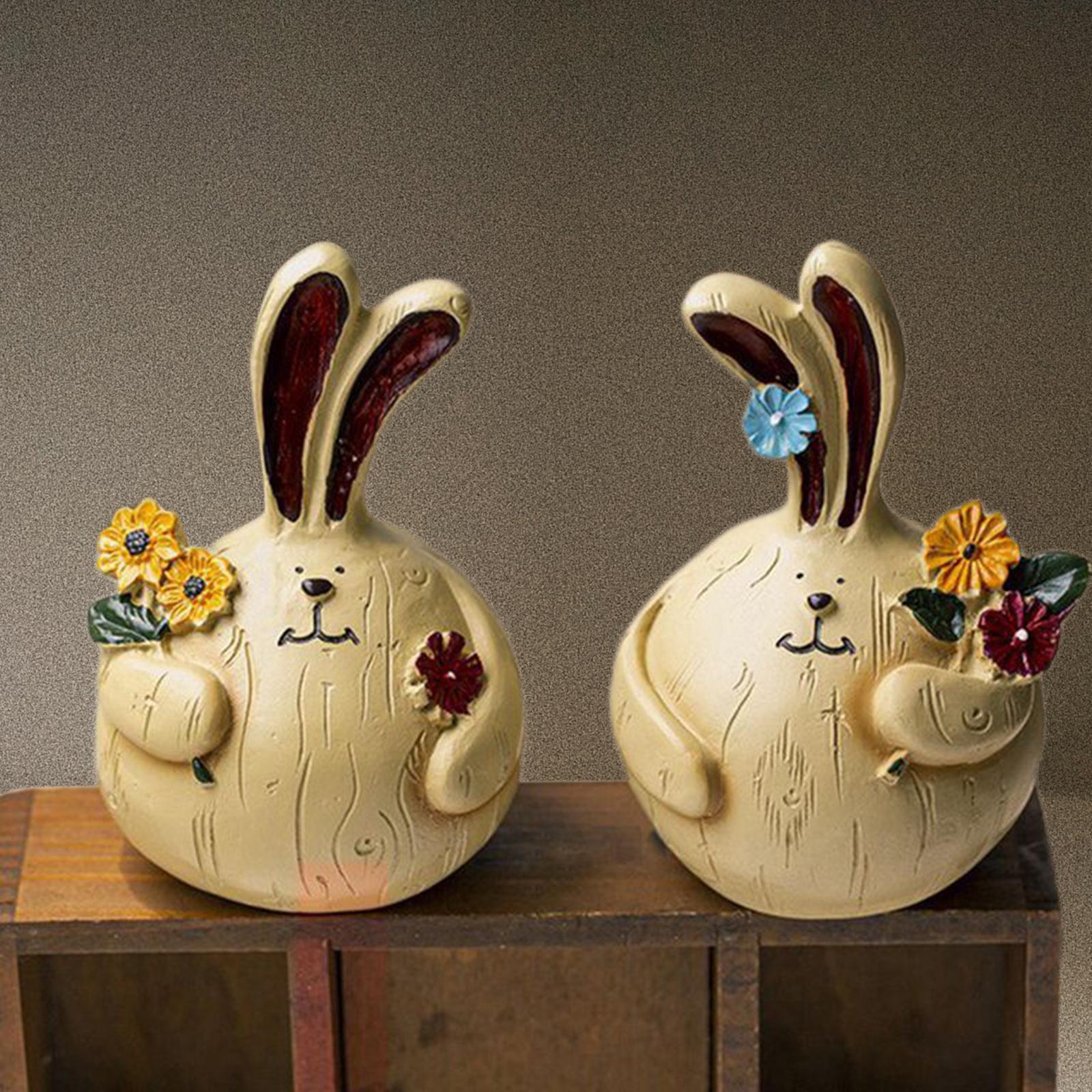2Pcs Cute Rabbit Head Sculptures Home Decoration Statue Desktop Figurine