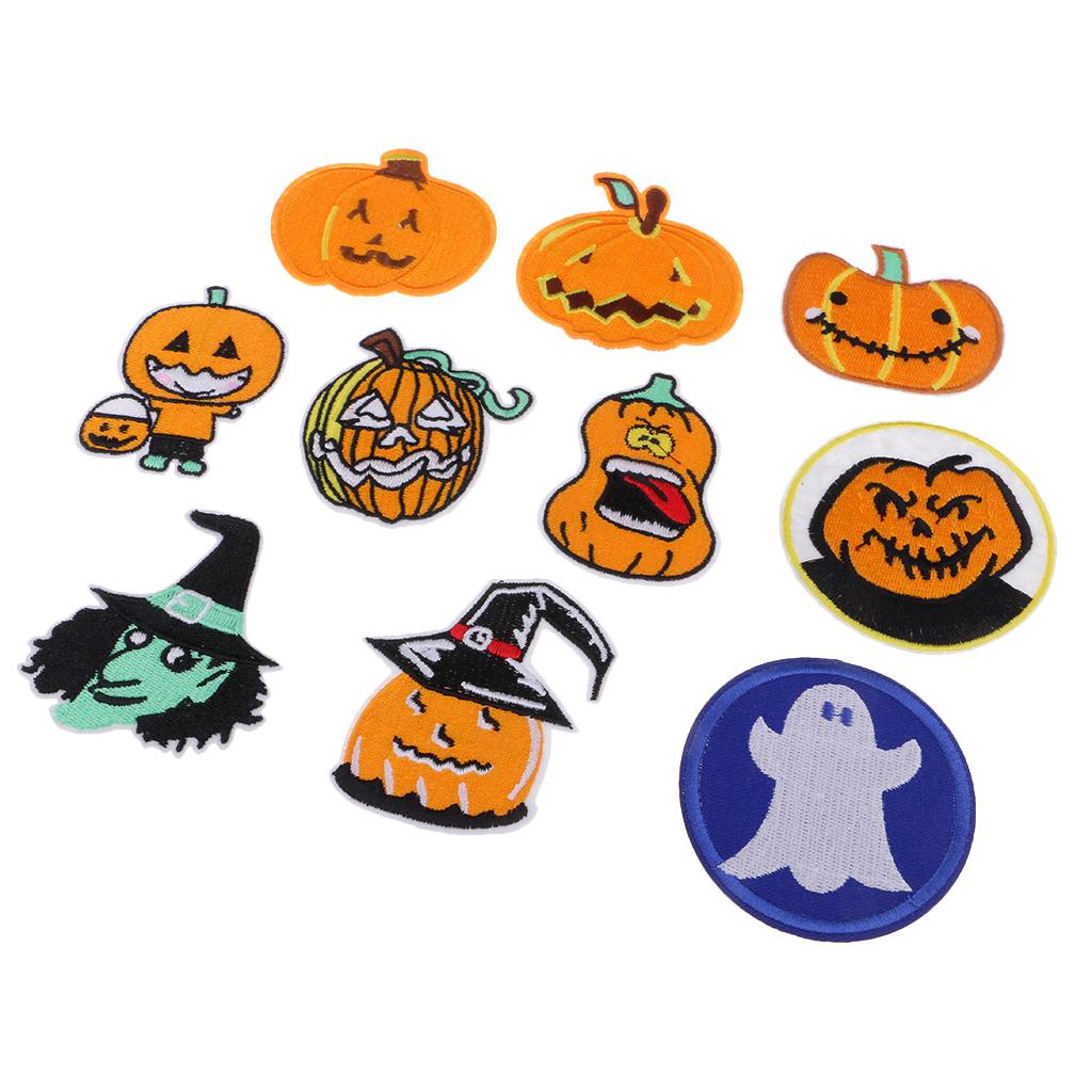 10 Chiếc Halloween Thêu May Sắt Trên Miếng Dán Huy Hiệu Túi Quần Áo Appliques