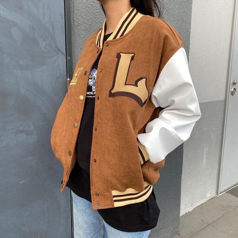 VARSITY BOMBER - ÁO KHOÁC BÓNG CHÀY NỈ NHUNG - CHỮ L