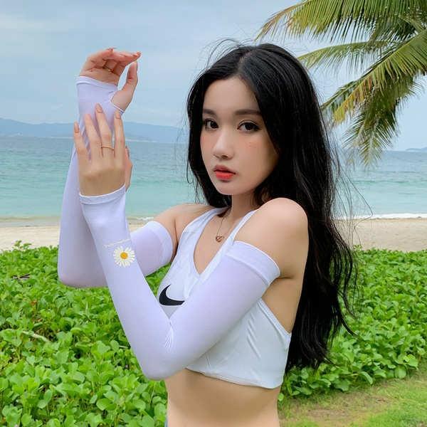 PVN25581 Găng tay chống nắng xỏ ngón Hoa cúc phong cách Hàn Quốc T2