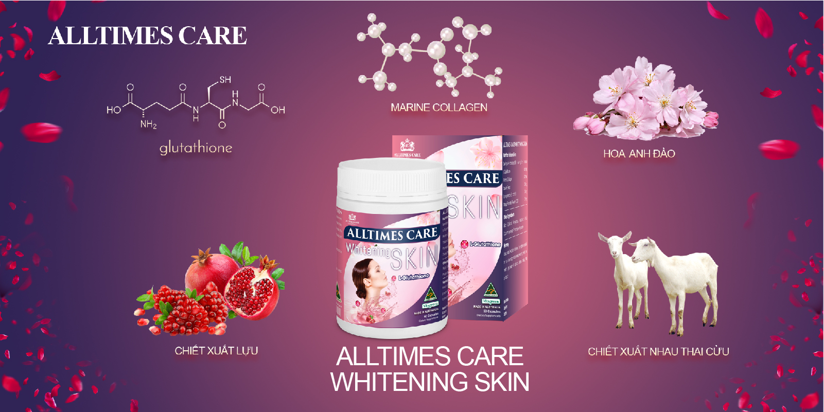 Thực phẩm bảo vệ sức khỏe hỗ trợ sáng da ALLTIMES CARE WHITENING SKIN - Hộp 60 viên