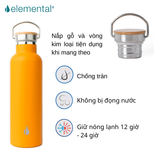 BÌNH GIỮ NHIỆT ELEMENTAL MÀU VÀN CAM (750ML), BÌNH NHẬP KHẨU MỸ, ĐẠT CHUẨN FDA HOA KỲ, THÉP 304 KHÔNG GỈ, GIỮ NÓNG LẠNH