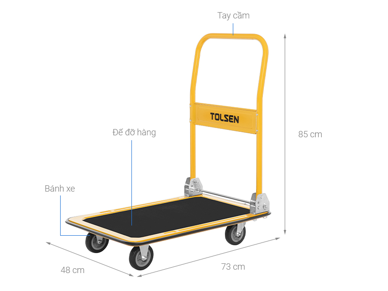 Xe Đẩy Tolsen 62605 (150kg), Xe chở hàng khung thép chịu lực tốt KT 730 x470x850mm