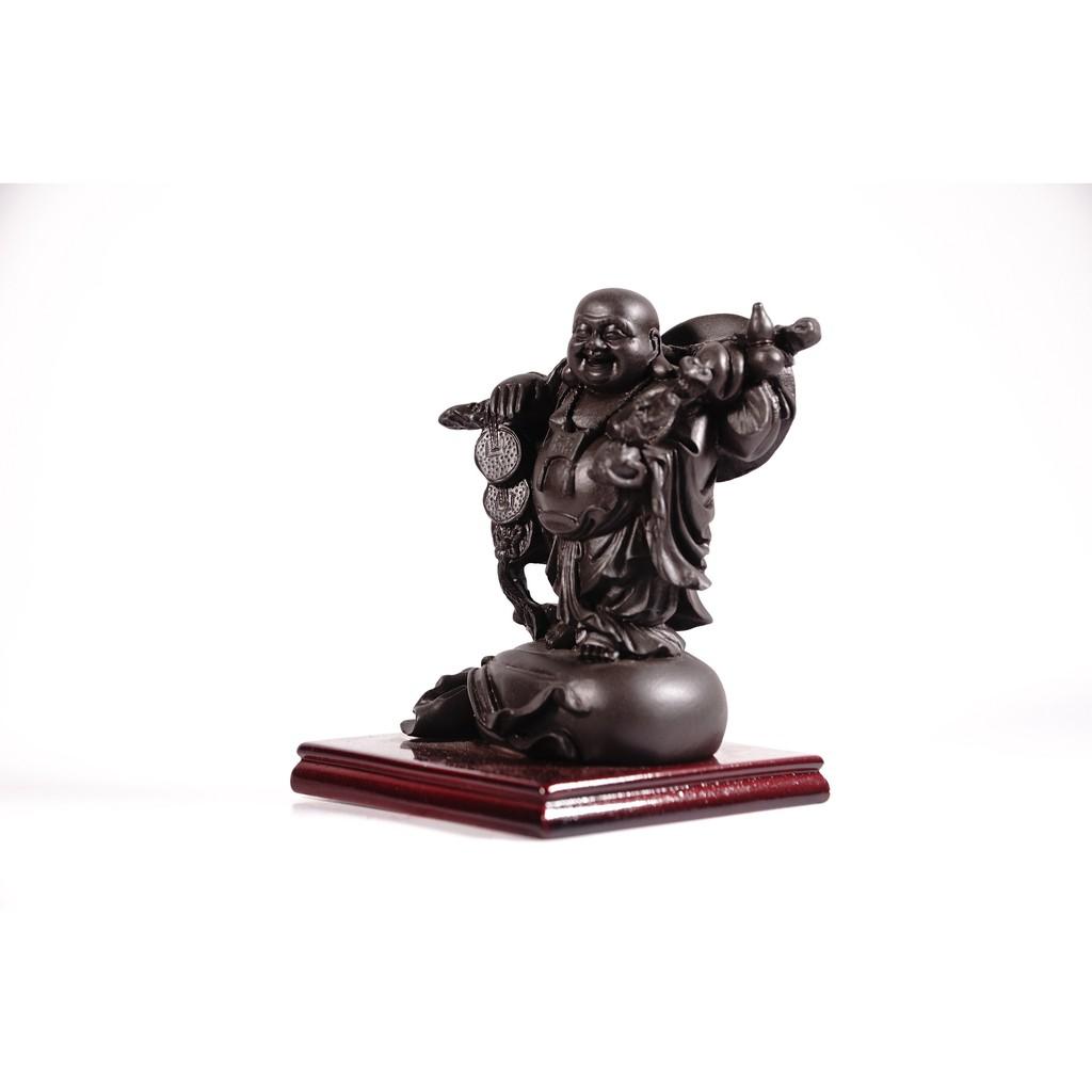 Tượng phật Di Lặc vác tiền trên bao tải có đế nâu đất - Cao 11cm
