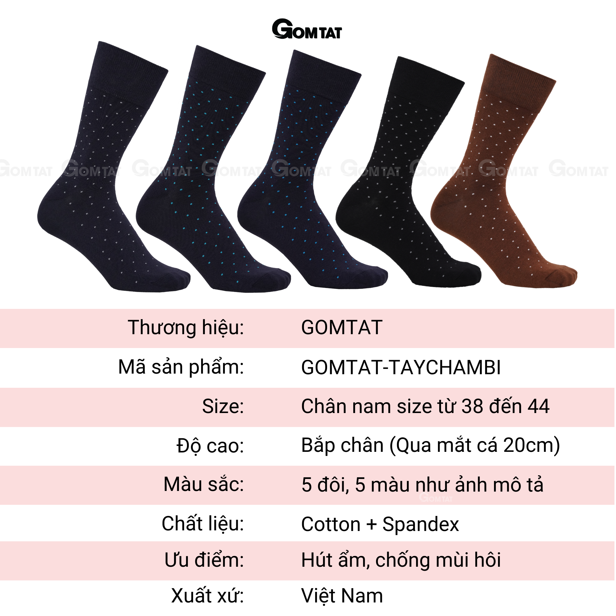 Tất Giày Tây Nam Cao Cấp Họa Tiết Chấm Bi, Vớ Nam Cổ Cao Chất Liệu Cotton Hút Ẩm Thoáng Khí - GOM-CHAMBI-1DOI