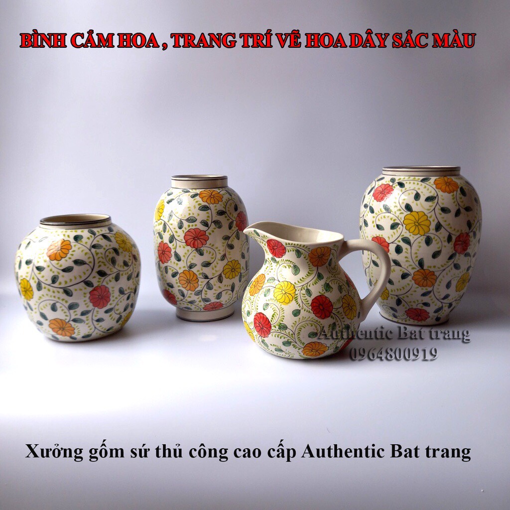BÌNH CẮM HOA, PHONG CÁC CHÂU ÂU - HỌA TIẾT HOA DÂY ĐỘC ĐÁO Gốm sứ bát tràng chính hãng 100%