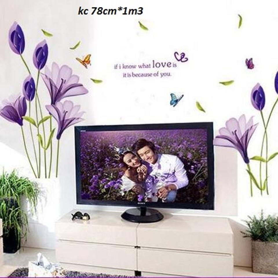 Decal dán tường hoa anh thảo tím - HP50