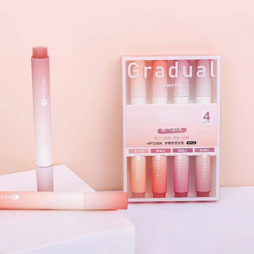 Bút Dạ Quang đánh dấu highlight 4 màu đổi tông Gradient Pastel Color Ngòi Mềm Cho Học Sinh B123
