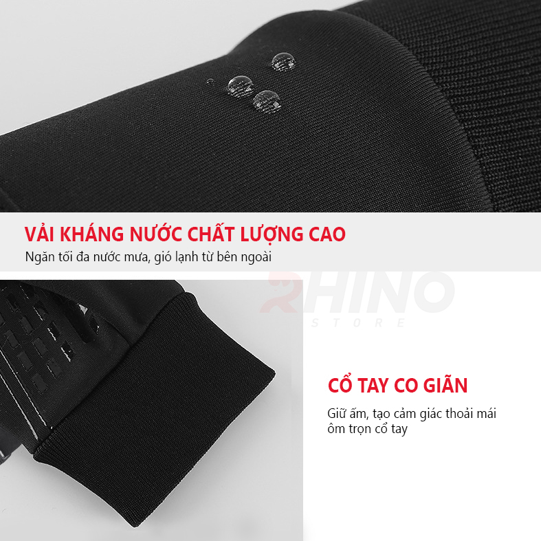 Găng tay giữ ấm mùa đông chống gió, kháng nước mưa Rhino G101 Bao tay thể thao cảm ứng điện thoại đi xe máy, xe đạp lót nỉ cho nam nữ, bảo hộ đi phượt