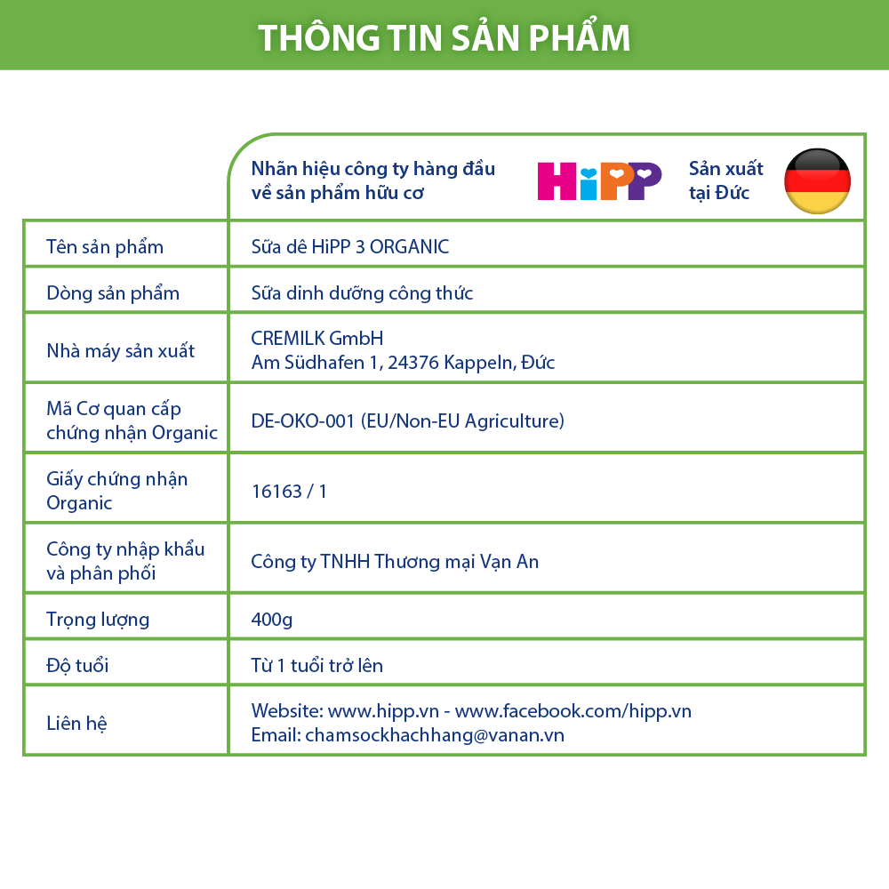 Thùng 6 lon sữa dê HiPP 3 Organic 400g - Nhập khẩu Đức, giúp bé phát triển chiều cao, trí não, tăng cường hấp thu