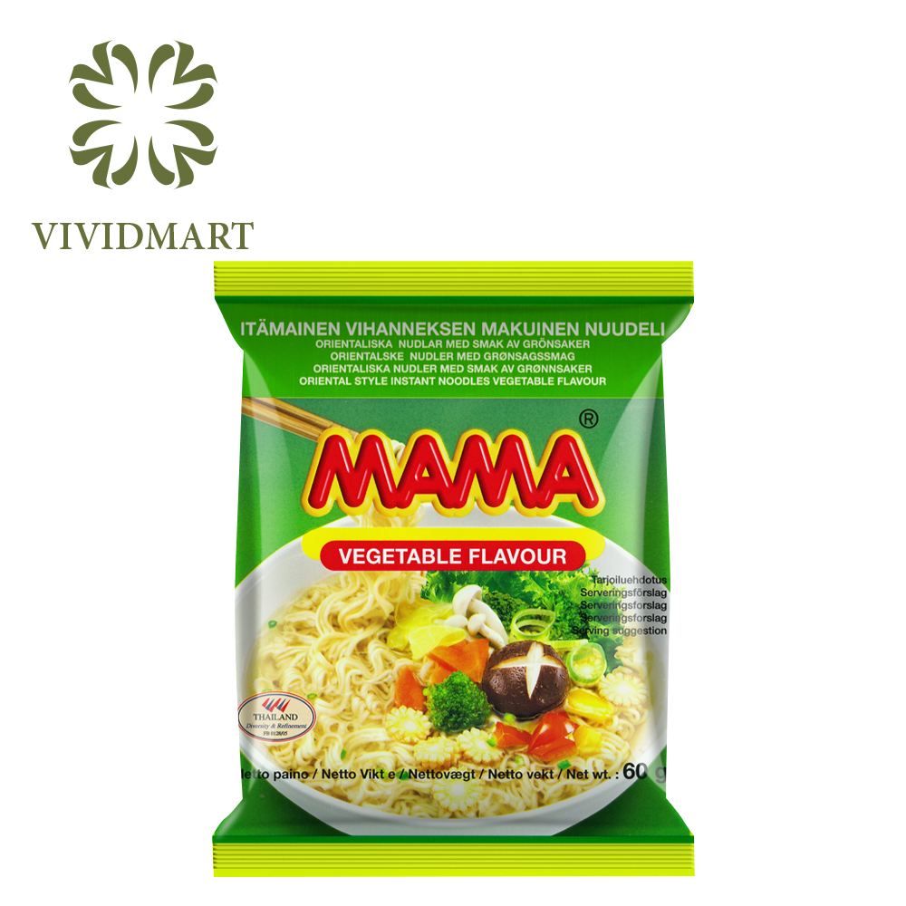 MAMA - Mì Mama gói nhỏ hương vị Chay rau củ, Mì ăn liền Mama, Mì Thái Lan vị Chay rau củ (60g/gói)