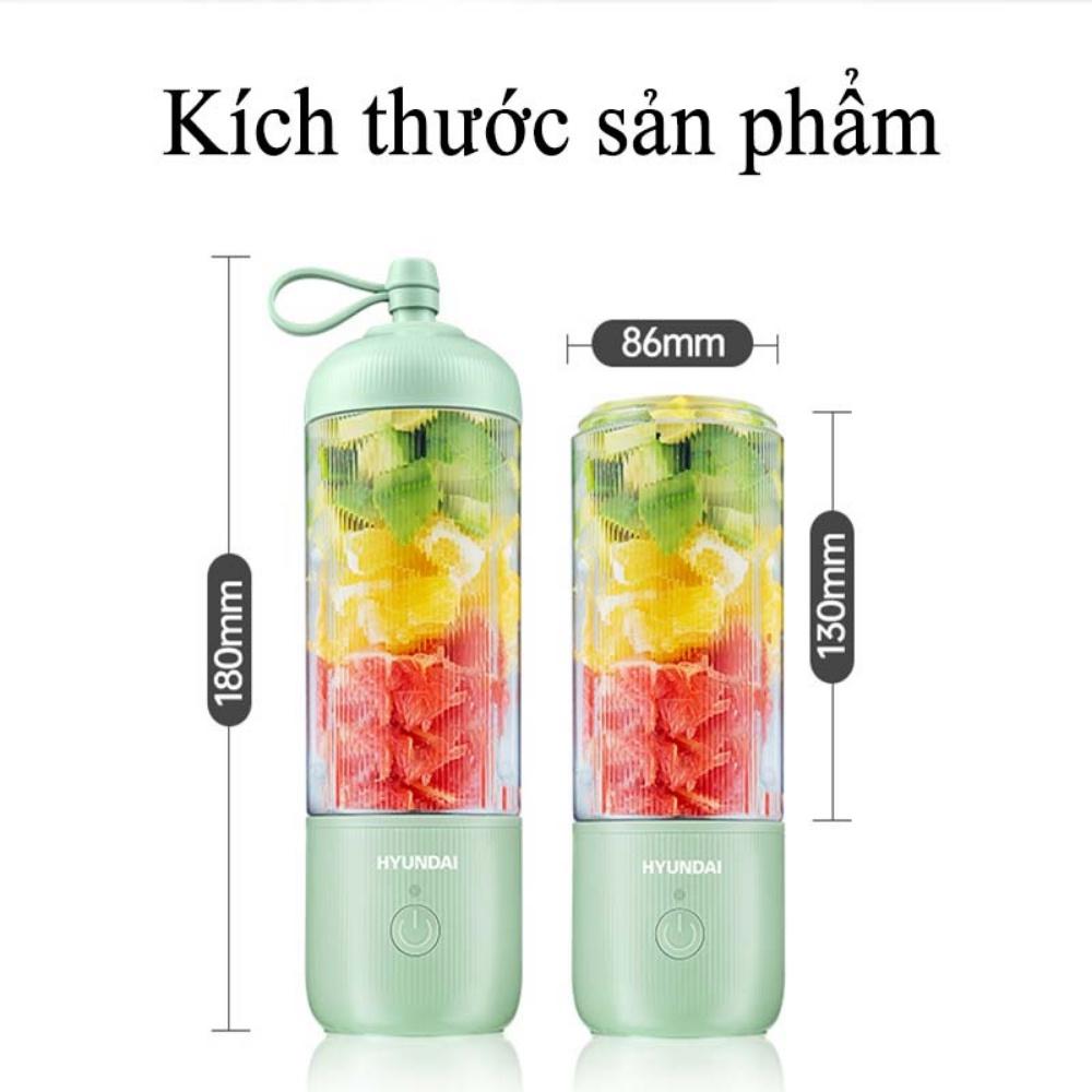 Máy xay sinh tố, máy say sinh tố mini sạc tích điện HYUNDAI dung tích 350ml, dung lượng pin 1500Mah, bảo hành 12 tháng