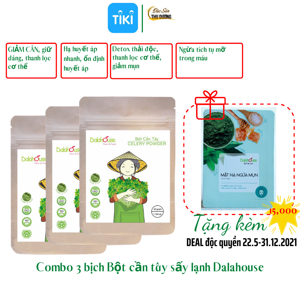 Cần tây sấy lạnh Dalahouse - Combo 3 bịch 50gr - Hữu cơ, nguyên chất, có quà tặng kèm