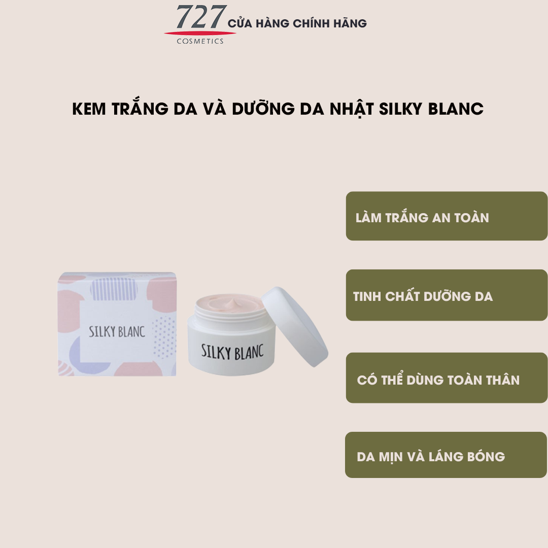 Kem dưỡng trắng da từ ceramide đào giúp da trắng tự nhiên hồng hào Nhật Bản 727cosmetics Silky Blanc 80g