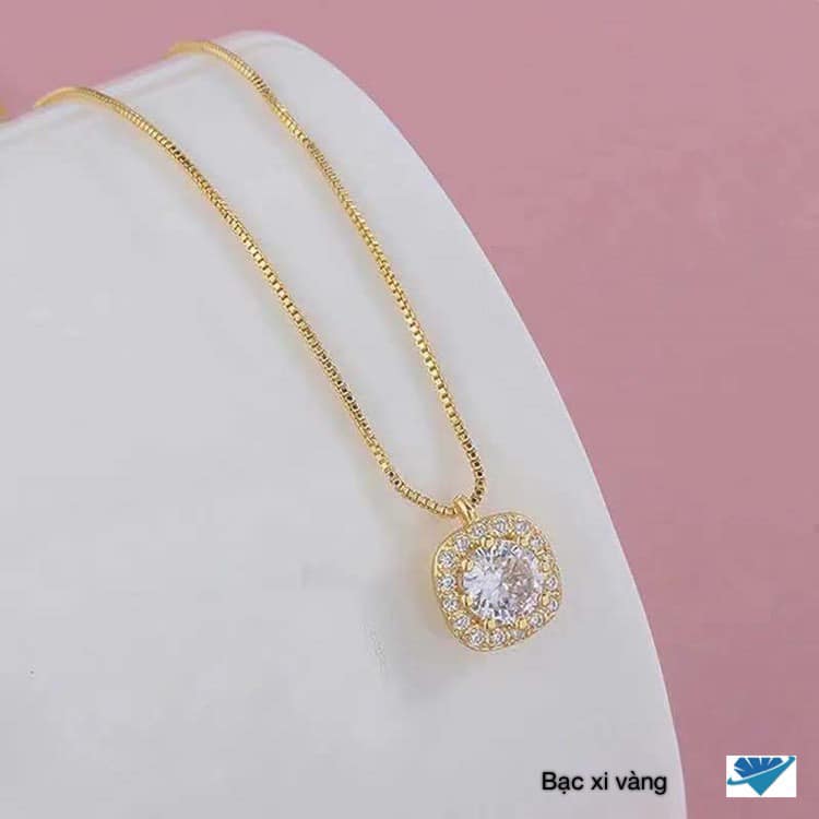 Dây chuyền nữ mặt đá tròn chất liệu bạc s925 MS10e