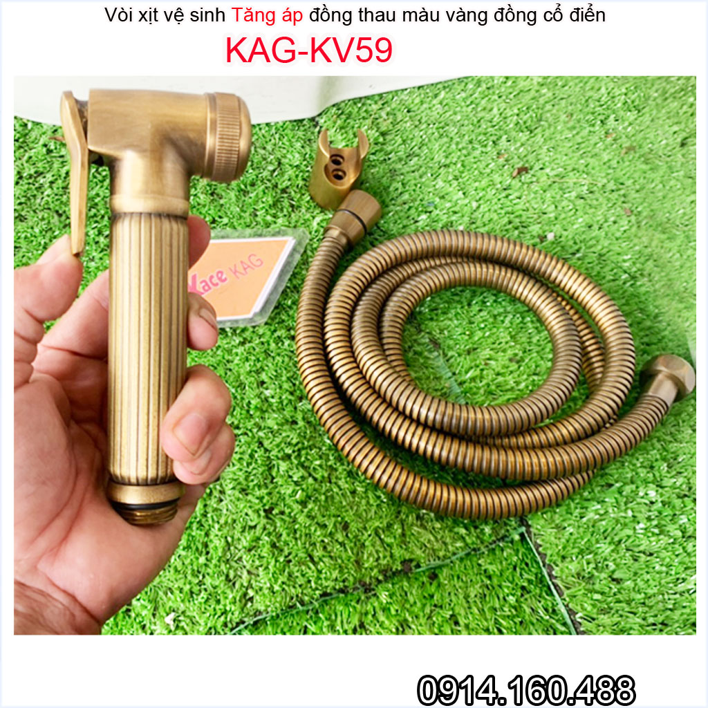 Vòi xịt vệ sinh KAG-KV59 đồng giả cổ HÀNG Y HÌNH, vòi rửa bồn cầu Spray mạnh tia nước thẳng thiết kế đẹp màu inox bóng