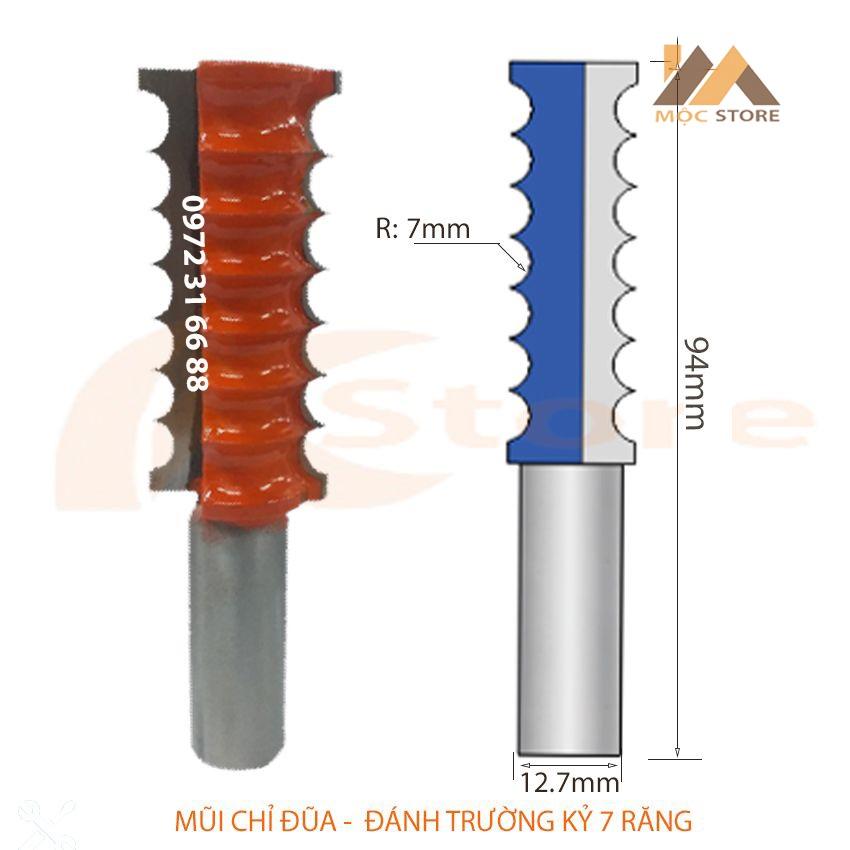 MŨI PHAY GỖ - MŨI SOI GỖ ĐÁNH CHỈ ĐŨA - MŨI TRƯỜNG KỶ 7 RĂNG 55MM CỐT 12.7MM, HÀNG VIỆT NAM CHẤT LƯỢNG CAO