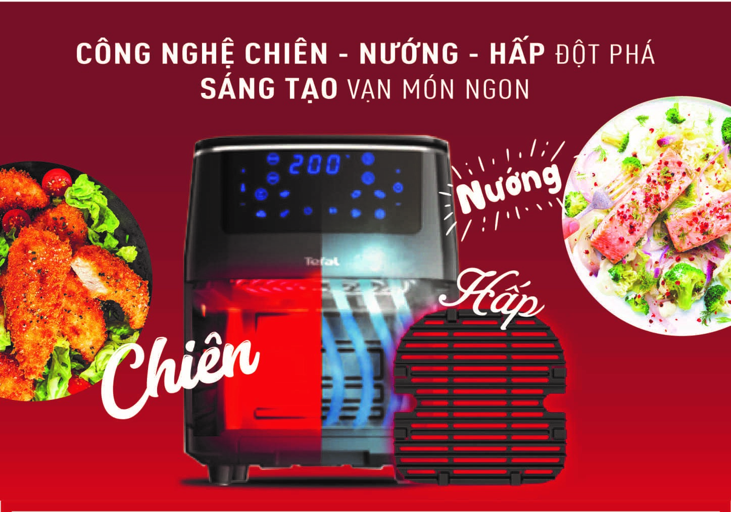 Combo Nồi chiên nướng và hấp 3 trong 1 Easy Fry & Steam FW201815 & Chảo chiên sâu lòng Tefal Natura B2266595 26cm - Hàng chính hãng