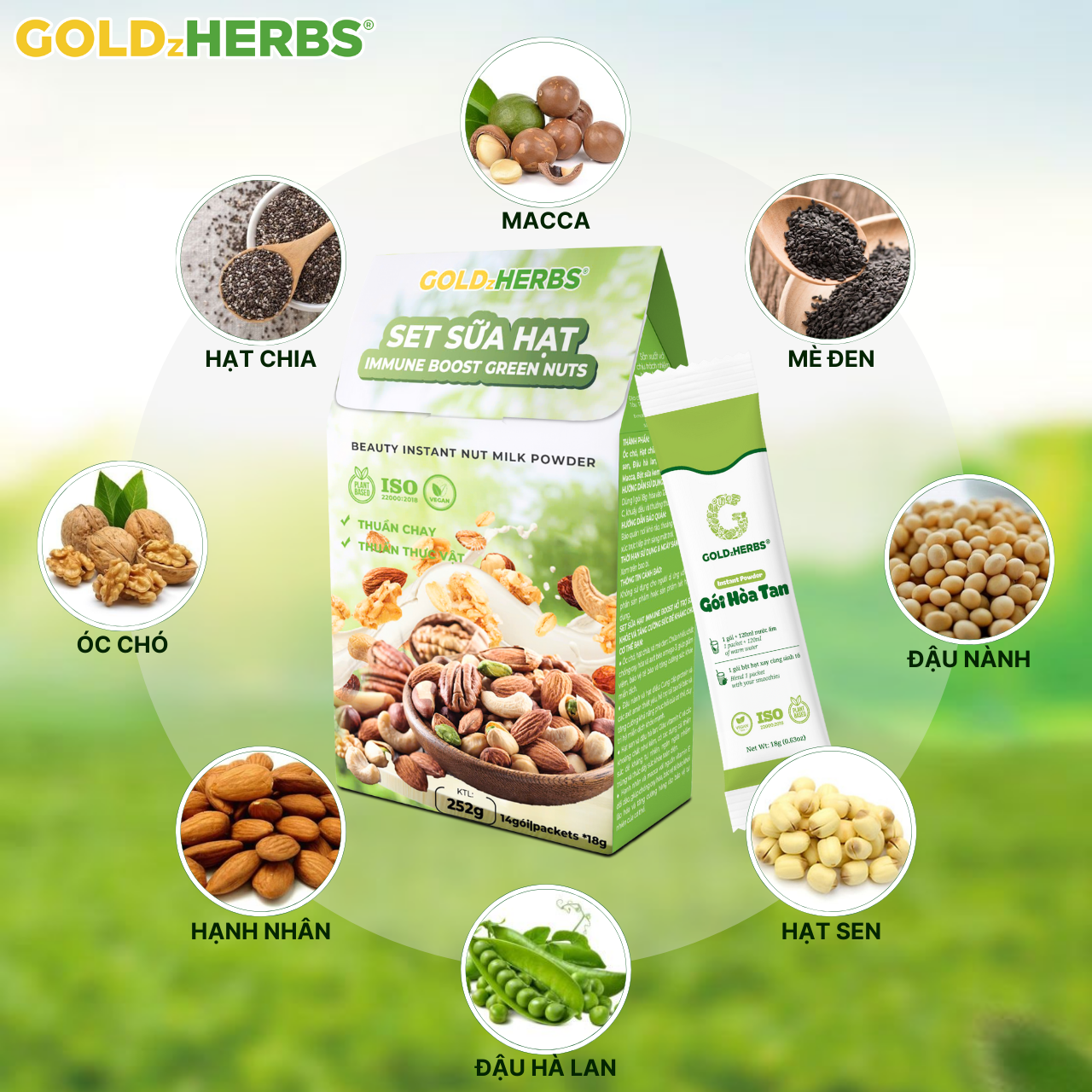 Set Sữa Hạt Tăng Cường Năng Lượng Goldzherbs Immune Boost Green Nuts – 250g/ 500g