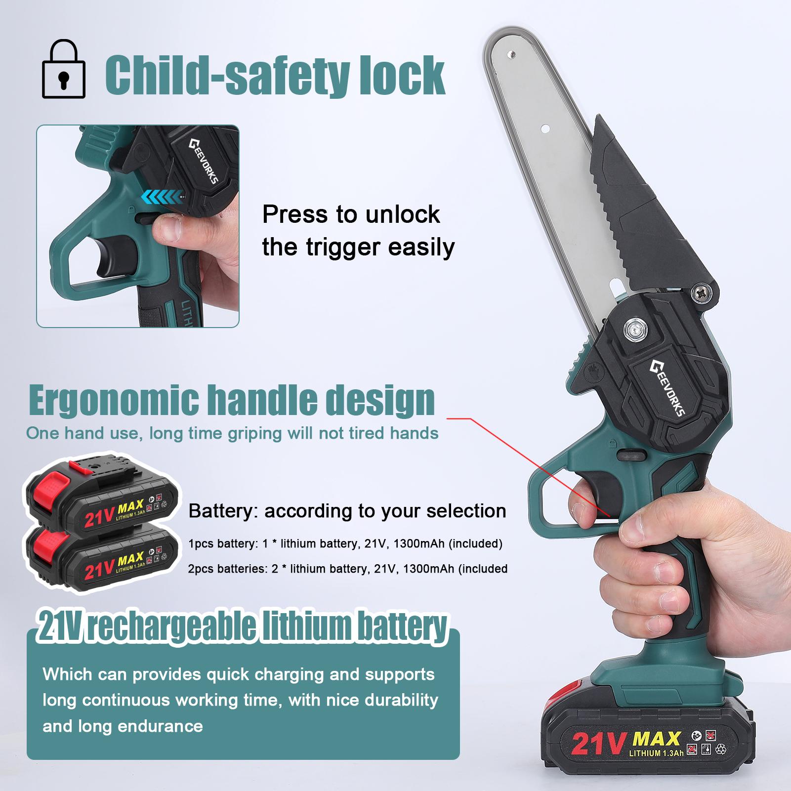 21V 6inch Portable Electric Pruning Saws Rechargeable Small Wood Spliting Chainsaw One-handed Woodworking Tool for Garden Orchard Branch Clip