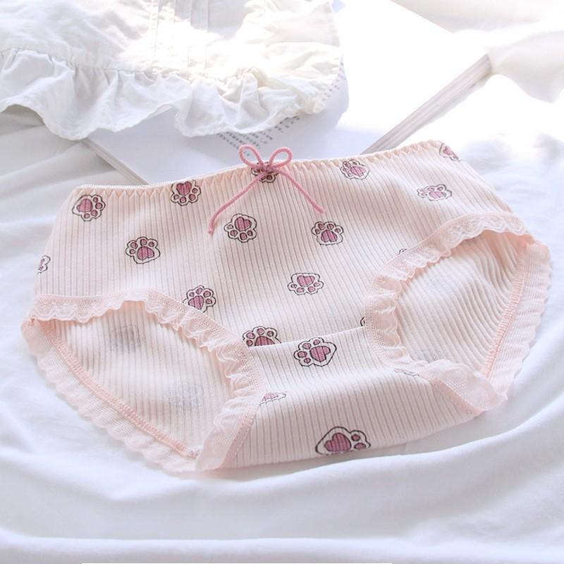 Quần Lót Nữ Cotton Siêu Co Dãn Chân Cún Nơ Hồng