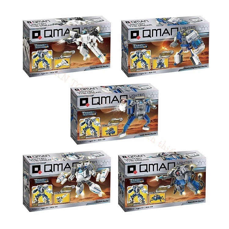 Đồ chơi - QMAN - 41312 Bộ đồ chơi xếp hình (hợp thể 5 trong 1) mô hình Robot không gian Ngẫu nhiên (KT 25x27.7x11.2cm)