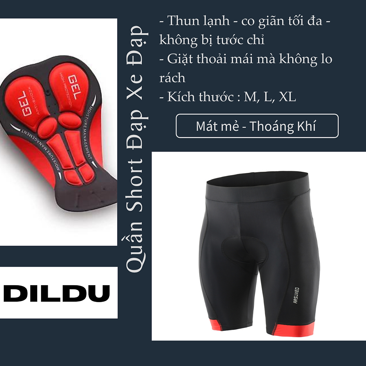 Quần Đạp Xe Đạp | Quần Short Đạp Xe Đạp Lót Đệm Gel Thoáng Khí Co Dãn 4 Chiều Khô Thoáng
