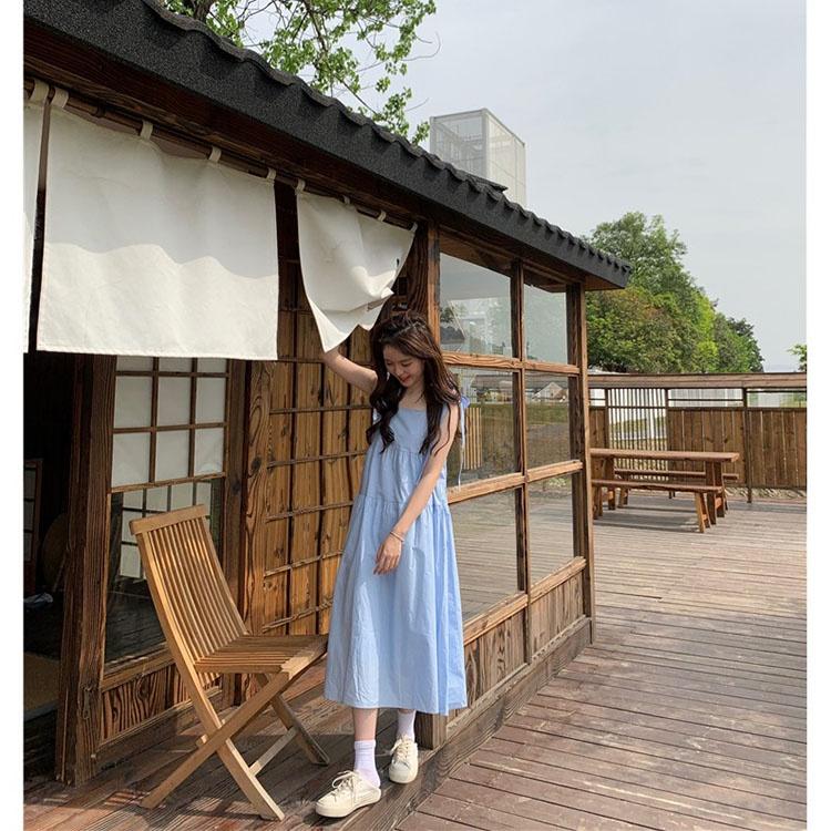 Đầm 2 dây thắt nơ vai chất đũi form rộng Váy babydoll đuôi cá siêu xinh