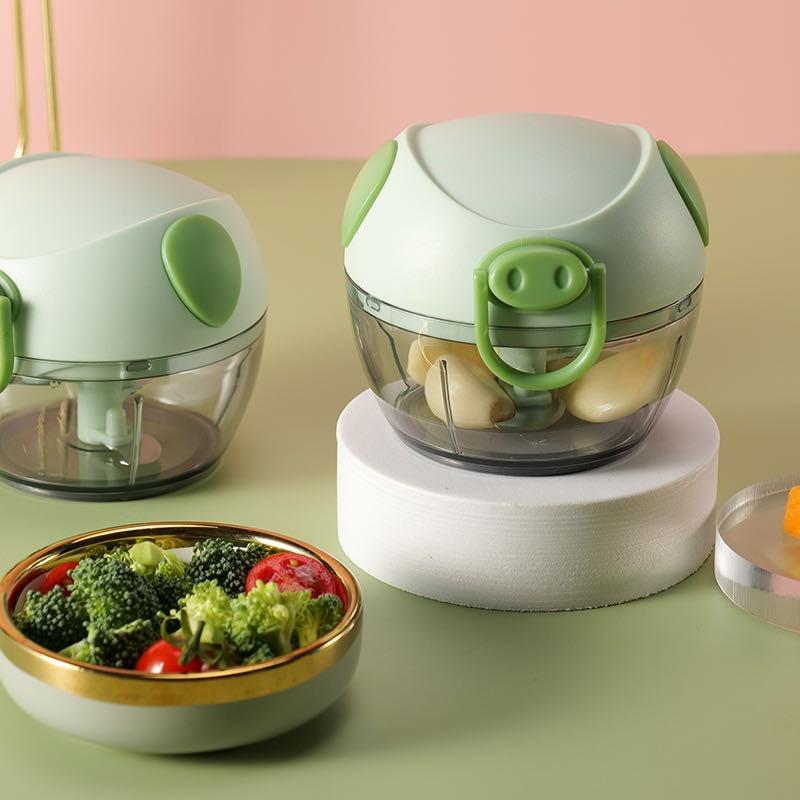 Xay tỏi ớt kéo tay dụng cụ xay tỏi mini đa năng có tay kéo hình lợn