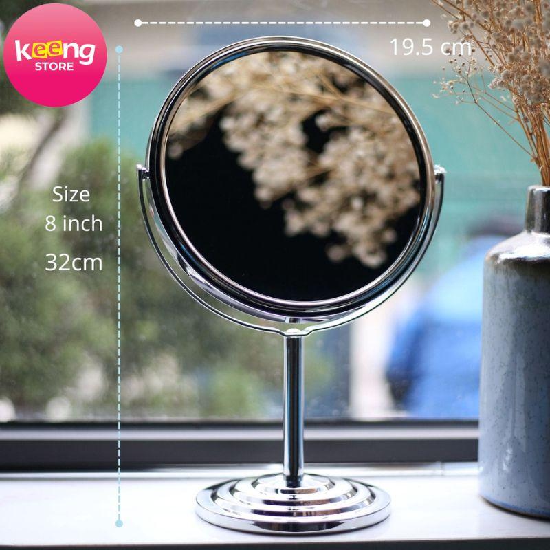 Gương Để Bàn Trang Điểm Bằng Inox Cao Cấp Không Gỉ Cỡ Lớn Xoay 360 Độ Zoom X2 Keengstore Gbcc01