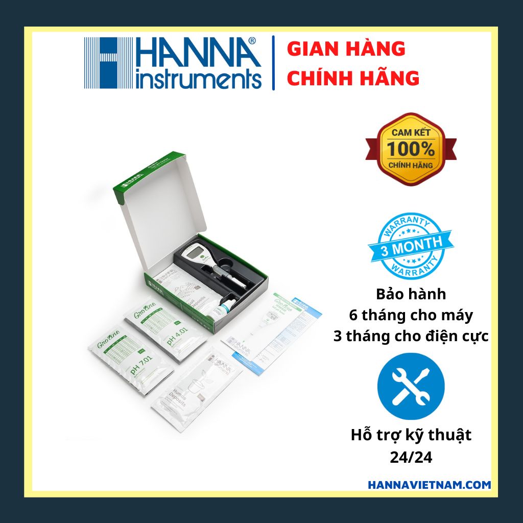 Máy Đo pH Trực Tiếp Trong Đất Trồng Và Trong Nước - HANNA - GroLine - HI981030 - Tặng Kèm Dung Dịch Hiệu Chuẩn Máy