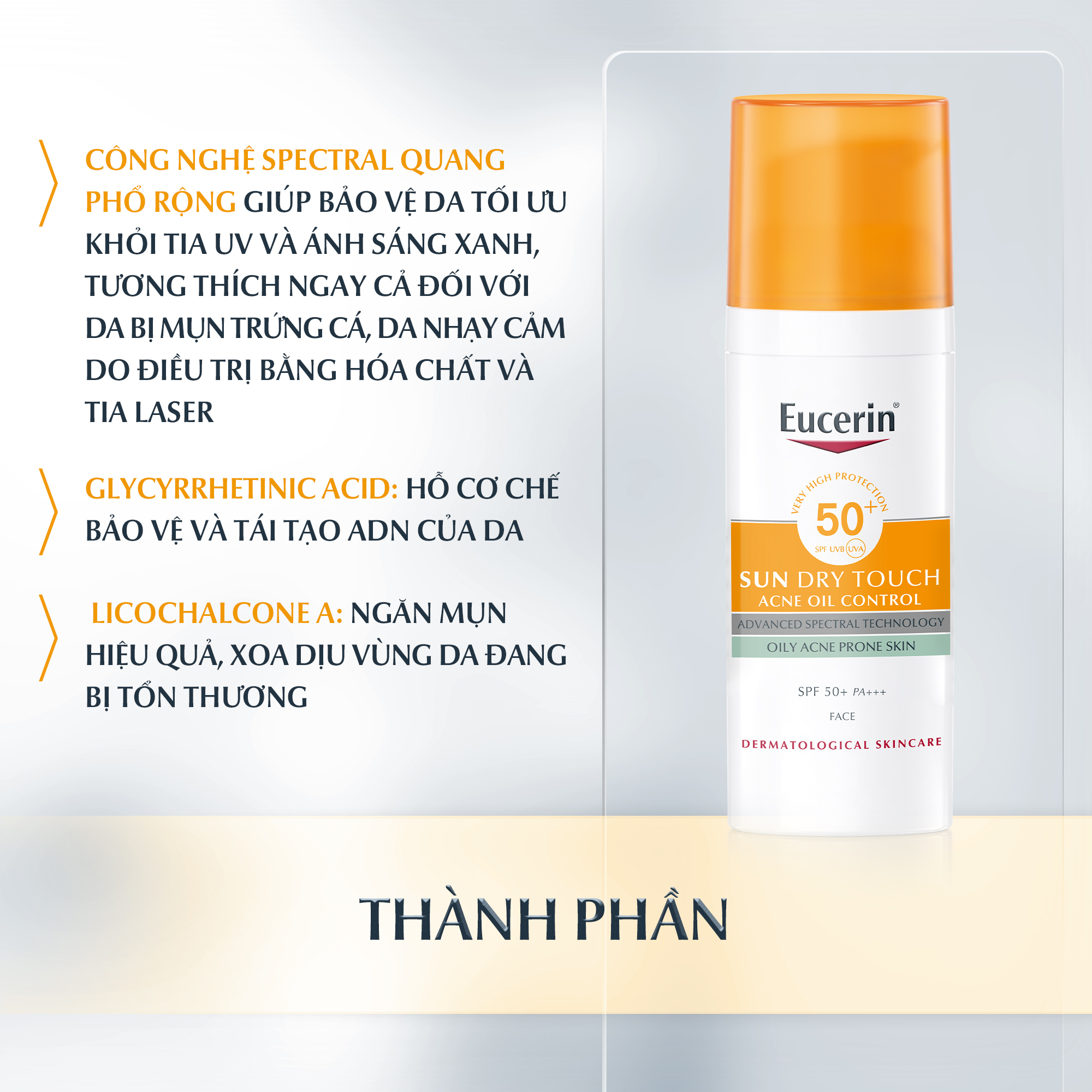Kem chống nắng kiềm dầu & ngừa mụn Eucerin Sun Dry Touch SPF50+ 50ml