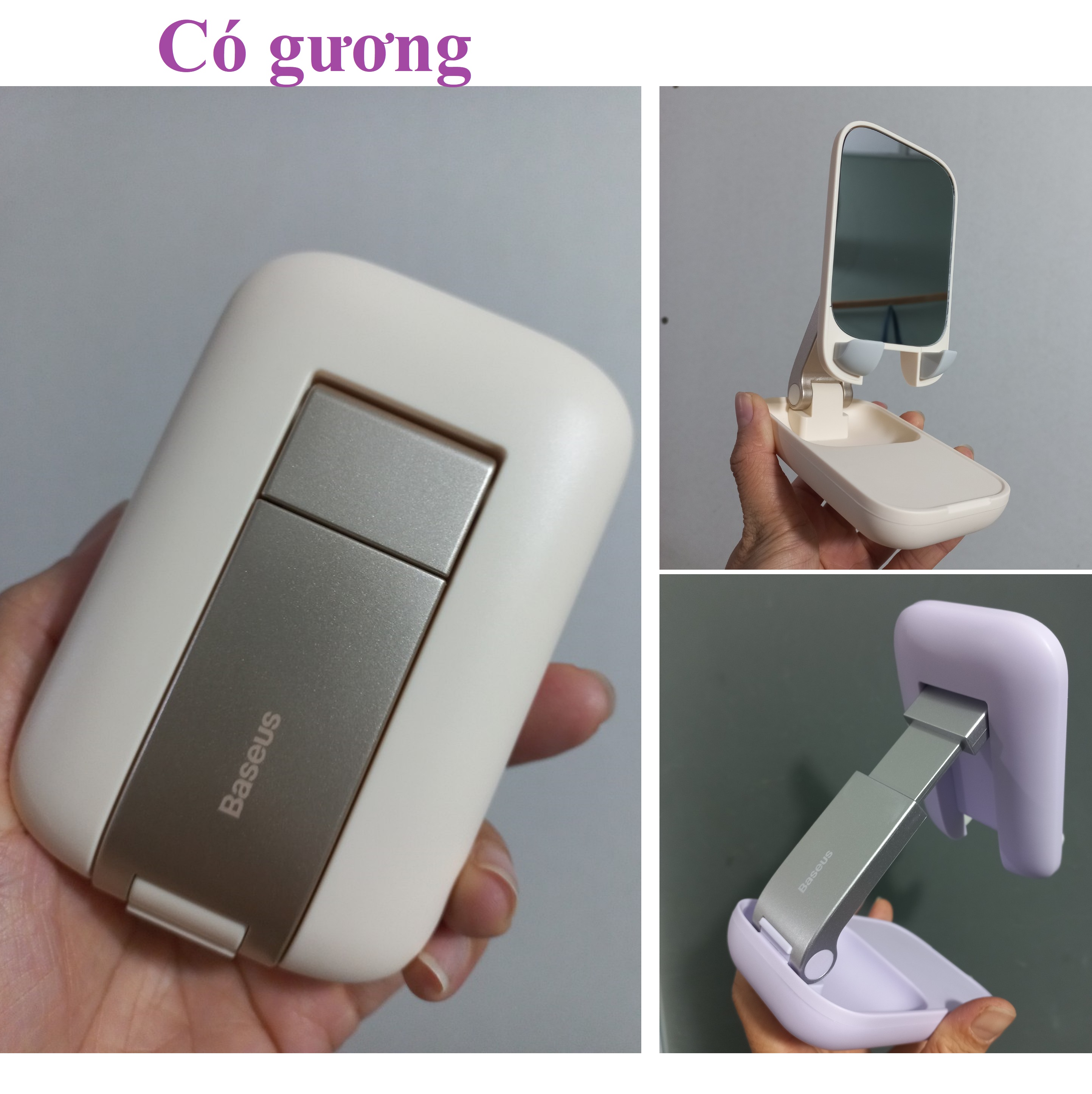 Giá đỡ điện thoại mini để bàn kiêm gương trang điểm dạng gập Baseu Seashell BS-HP008 _ hàng chính hãng