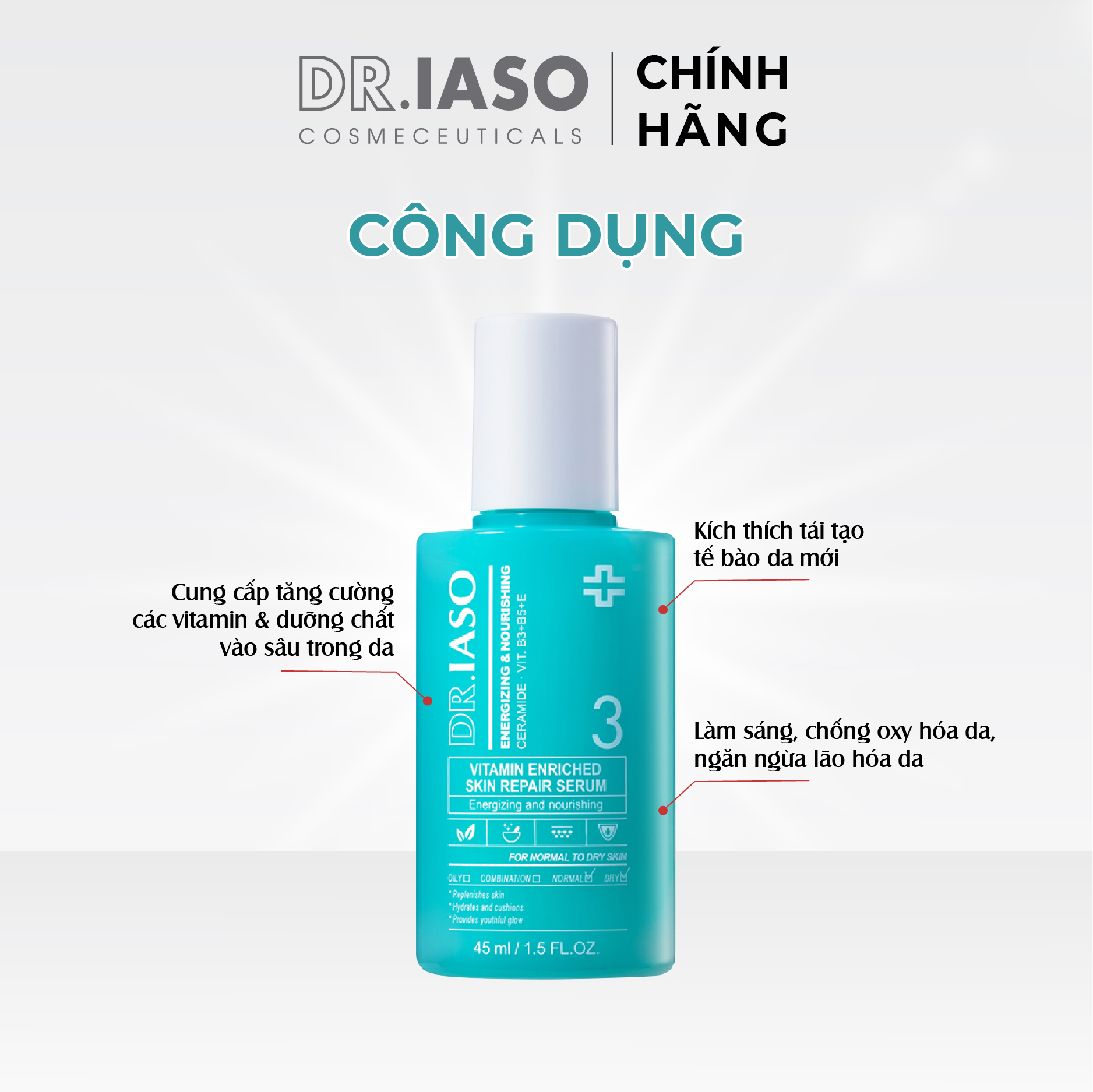 D36 Tinh Chất Vitamin Sáng Da Dr IASO VITAMIN ENRICHED SKIN REPAIR SERUM 45ml