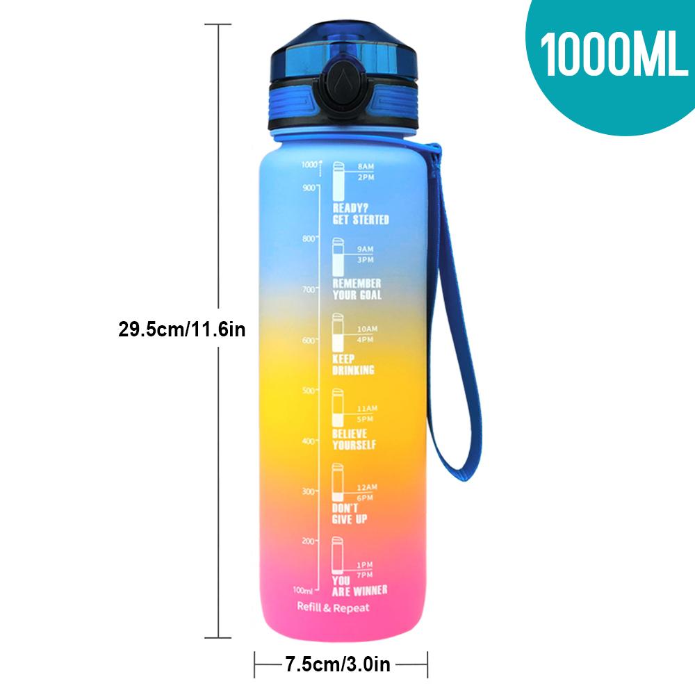 Bình Nước Động Lực 1L Đánh Dấu Thời Gian Bình Thể Thao Nắp Lật Chống Rò Rỉ