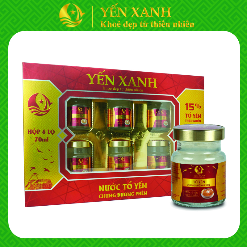 TỔ YẾN CHƯNG ĐƯỜNG PHÈN – YẾN XANH (15% TỔ YẾN) - HỘP 6 LỌ