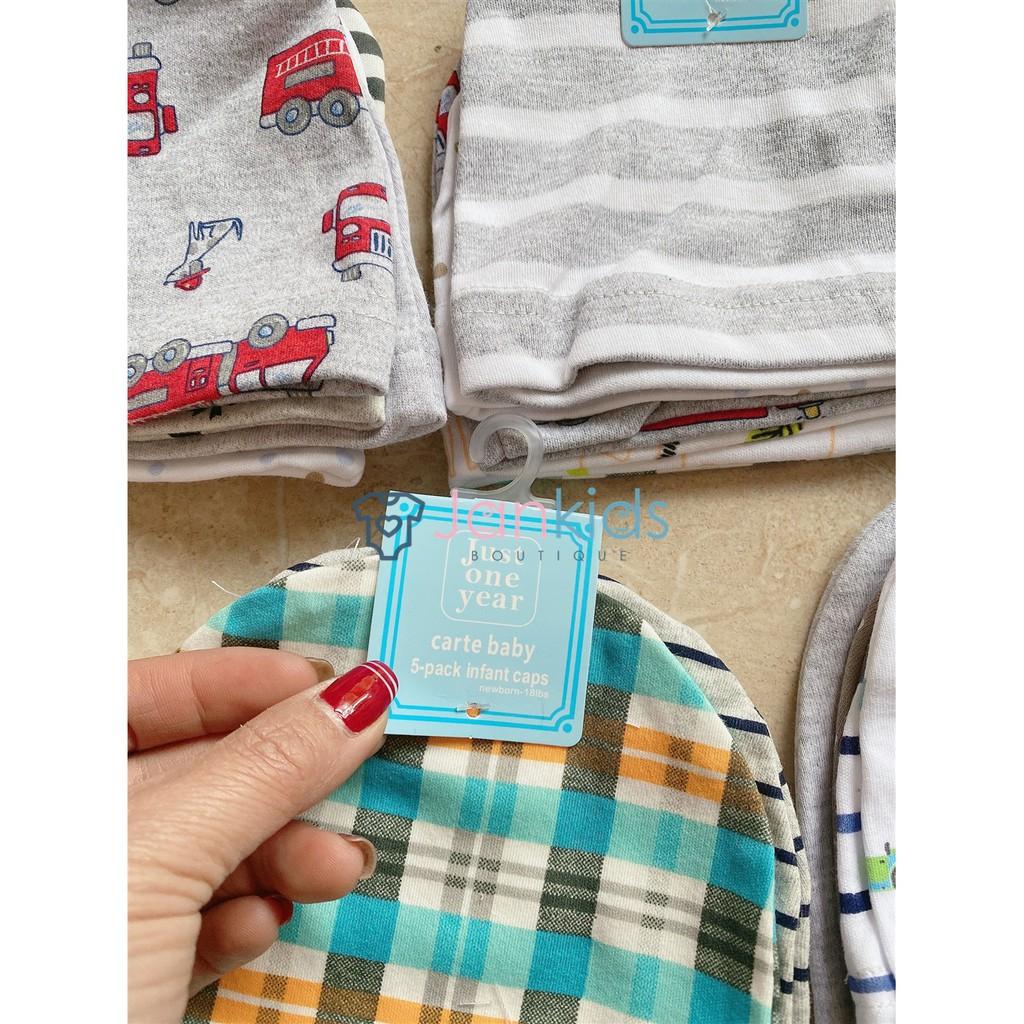 Set 5 mũ sơ sinh cotton Carter mềm mịn cho bé dưới 6 tháng tuổi