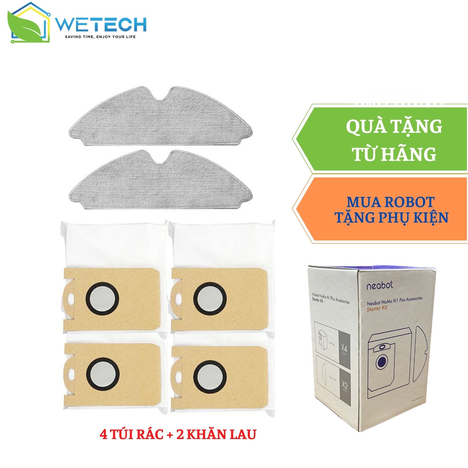 Phụ kiện combo gồm 4 túi rác và 2 khăn lau cho N1 Plus và N1